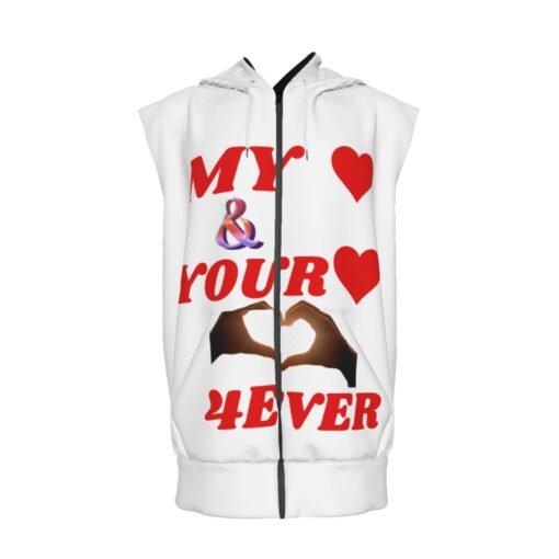 Men's White Zipper-Up Sleeveless Hoodie with Red Design - Regalviese