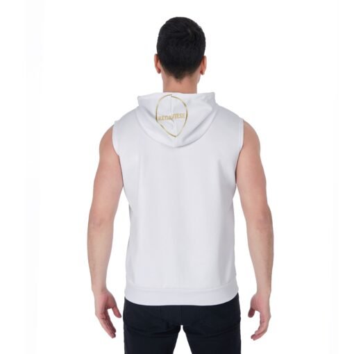 Men's Zipper-Up White Sleeveless Hoodie MHAYHTF PINK Design - Image 4