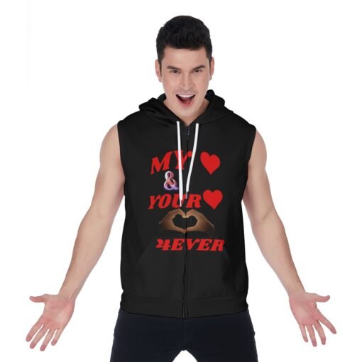Men's Black Zipper-Up Sleeveless Hoodie with MHAYHTF Red Design