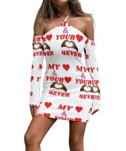 White Women's Halter Lace-up Dress with MHAYHTF Red design