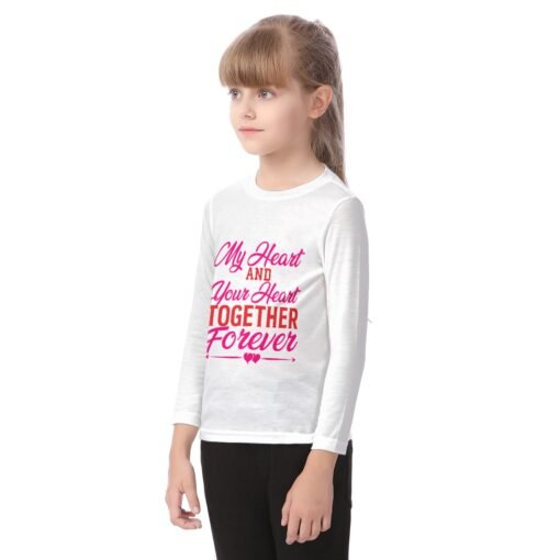 Kid's Round-Neck Long Sleeve White T-shirt MHAYHTF - Image 3