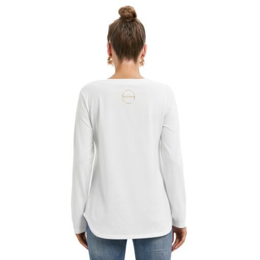 Women's Long Sleeve Neckline Tie White Sweatshirt MHAYHTF - Image 4