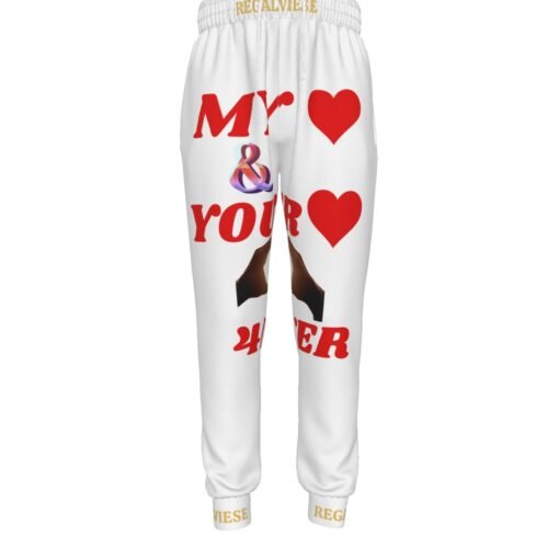 Men's White Sweatpants with MHAYHTF Red Design