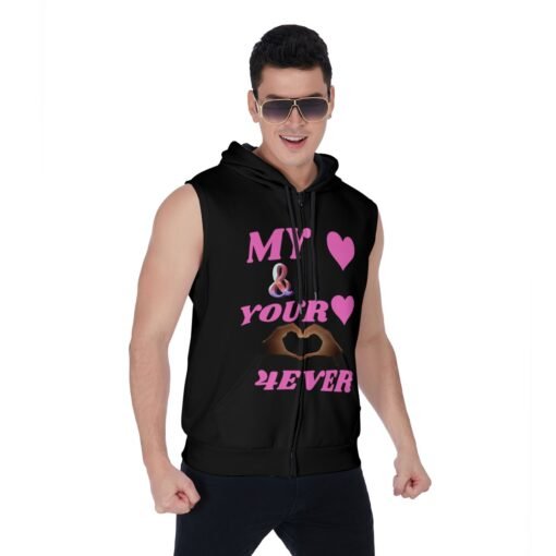 Men's Zipper-Up Black Sleeveless Hoodie MHAYHTF PINK Design - Image 2