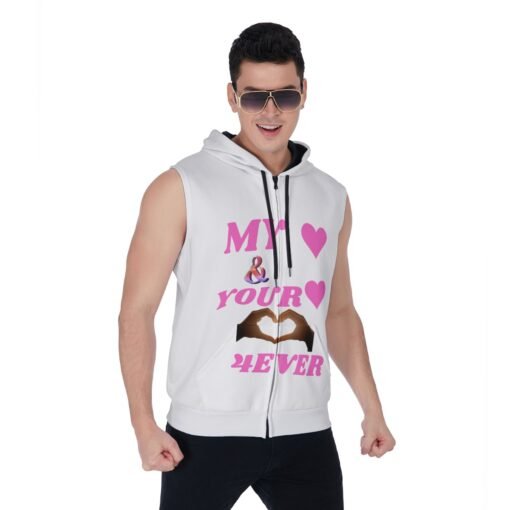 Men's Zipper-Up White Sleeveless Hoodie MHAYHTF PINK Design - Image 2
