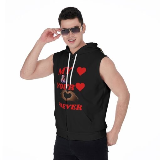 Men's Black Zipper-Up Sleeveless Hoodie MHAYHTF RED Design - Image 3