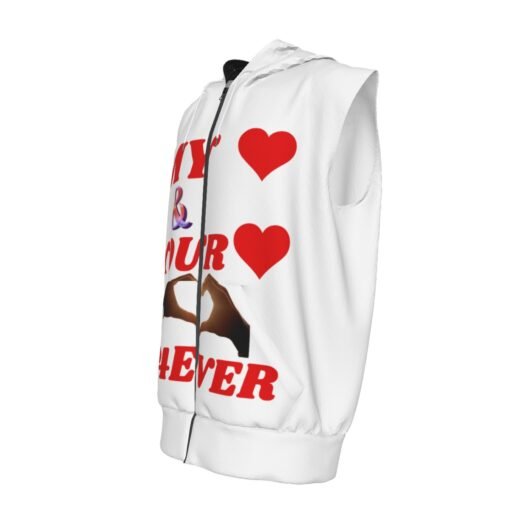 Men's White Zipper-Up Sleeveless Hoodie Red Design - Image 4