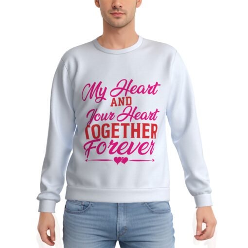 Men's Heavy Fleece White Sweatshirt with heart-themed logo MHAYHTF
