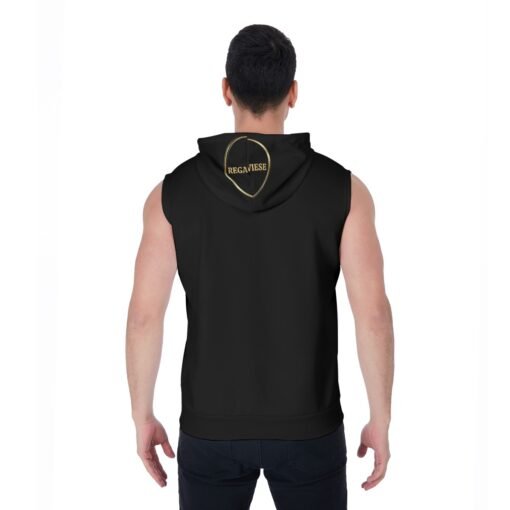 Men's Zipper-Up Black Sleeveless Hoodie MHAYHTF PINK Design - Image 4