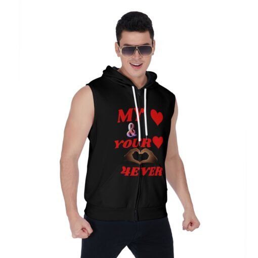 Men's Black Zipper-Up Sleeveless Hoodie MHAYHTF RED Design - Image 2